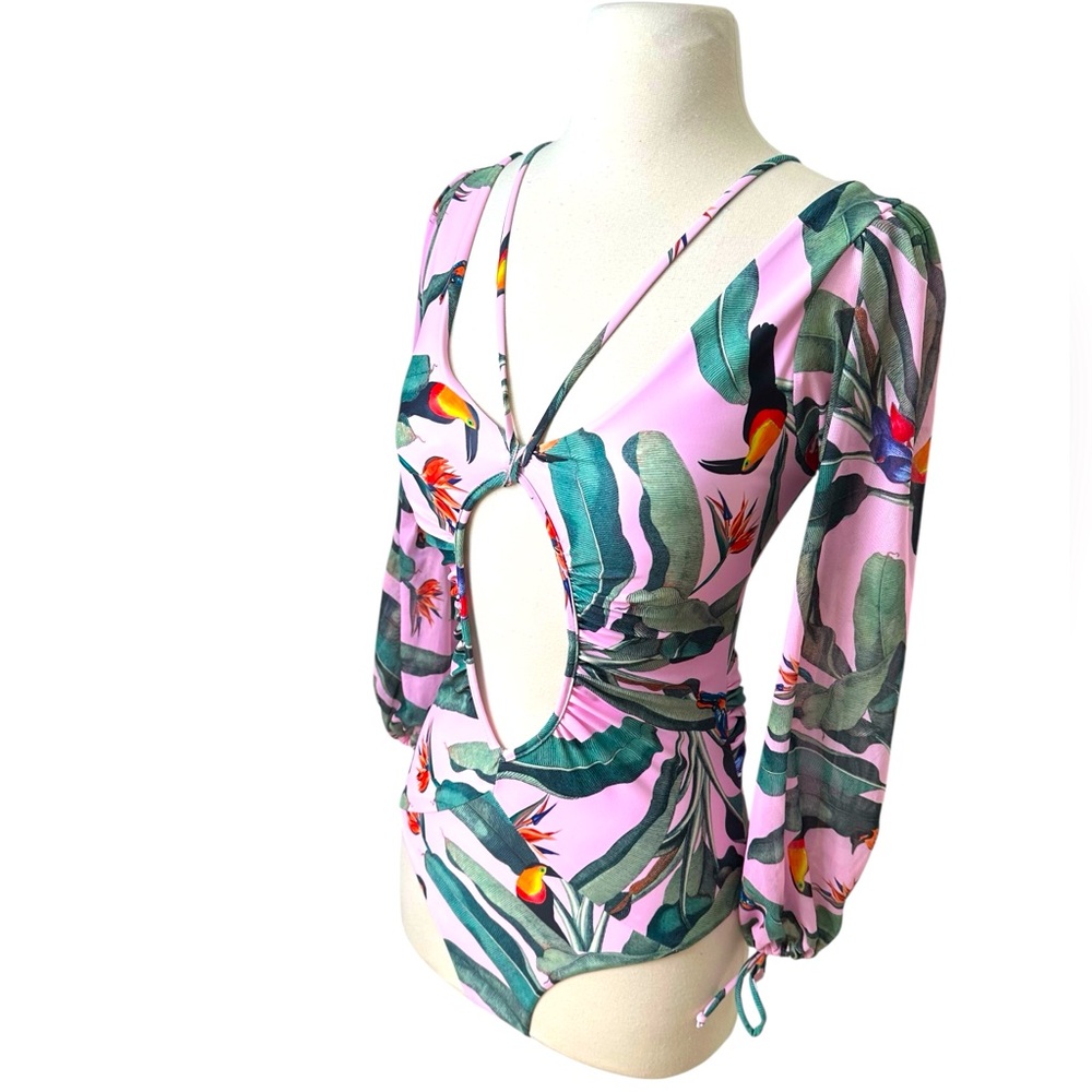 DR.JEWEL NWT TROPICAL LONG SLEEVE ONE PIECE - Picture 3 of 8